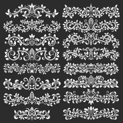 Design ornamental elements. Vintage headline decorations big set. Floral tattoo in vintage baroque style.