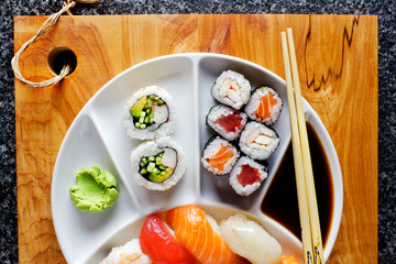 background for sushi restaurant. Sushi Set nigiri and sushi roll