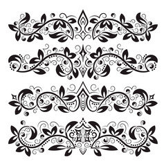 Design ornamental elements. Vintage headline decorations set. Floral tattoo in baroque style.