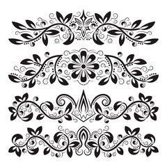 Design ornamental elements. Vintage headline decorations set. Floral tattoo in baroque style.