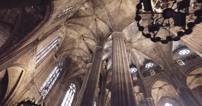 Roof, luster and columns inside the cathedral
