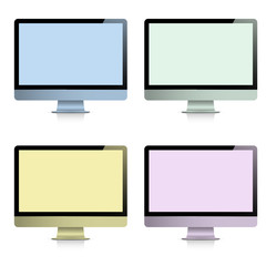  Set of color modern realistic computer monitors