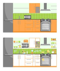 Colorful kitchen furniture. Vector