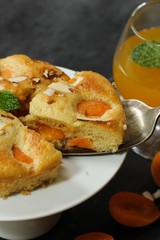 Apricot cake / Apricot pudding cake with fresh apricots, selective focus