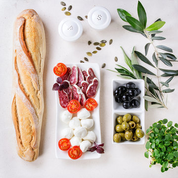 Snack with olives and bread