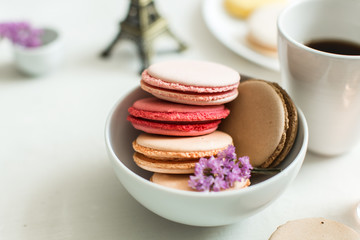 french breakfast, macaroons and coffee