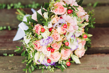 Pink, white and purple roses bride bouquet