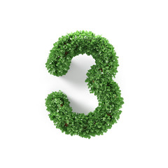 Green leaves 3 three ecology digits alphabet font