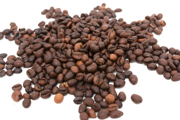 roasted coffee beans on a white background