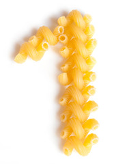 Figure 1 made of macaroni under a daylight isolated on white background - 112210203