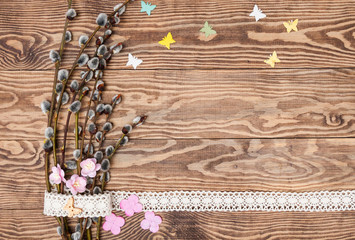 easters spring shabby wooden background.Blank, greeting easter card