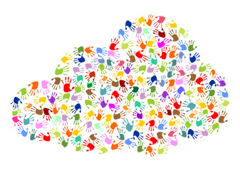 Wolke aus bunten Handabdrücken