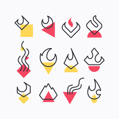 Fototapeta na wymiar Vector set of flame and fire symbols