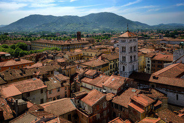 View of Lucca and San Michele church , Lucca, Italy - obrazy, fototapety, plakaty