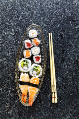 Sushi Set nigiri and sushi rolls, maki, california roll, shrimp,