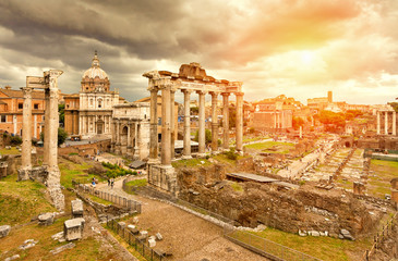 Fototapeta na wymiar The Roman Forum in Rome, Italy.