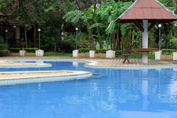 Swimming pool is old and dirty.