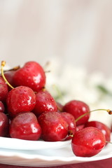 Sweet cherry on a plate