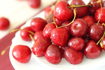 Sweet cherry on a plate