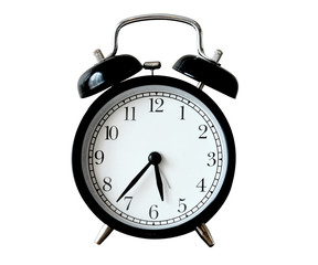 Black vintage clock isolated on white background. (clipping path)