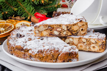 Panforte traditional italian christmas dessert  with nuts , dried fruit and spices