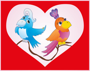 Red vector card with birds in love