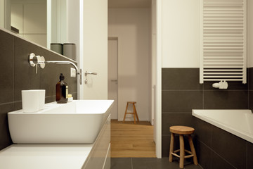 Fototapeta na wymiar Modernes Badezimmer in Neubau Apartment - modern bathroom in new downtown loft apartment