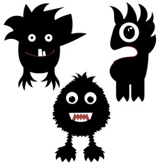Fototapeta premium funny monsters painted black, silhouette, pretty, simple