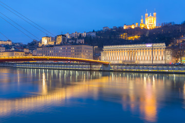 Lyon Saone river Fourviere Notre-Dame