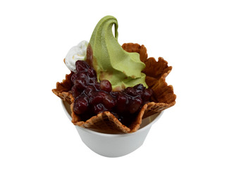 Green tea ice cream with red bean paste
