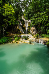 turquoise pool at kuang si waterfall,Laos