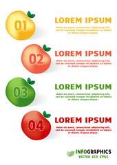 Step by Step Eco design with elements apple in natural colors. Vector template for Infographics. Graphic Design. Tutorial Layout. Presentation. Website
