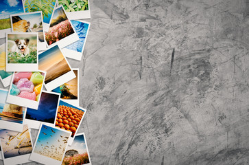 travel photo collage on cement background