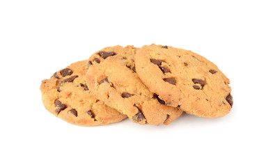 Chocolate chip cookies isolated on white background