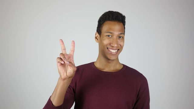 Victory and Triumph Sign, Gesture by Successful Positive Smiling Man