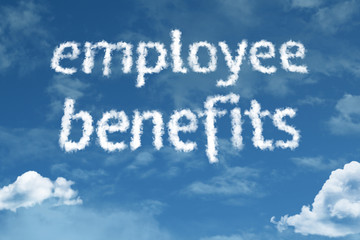 Fototapeta premium Employee Benefits cloud word with a blue sky