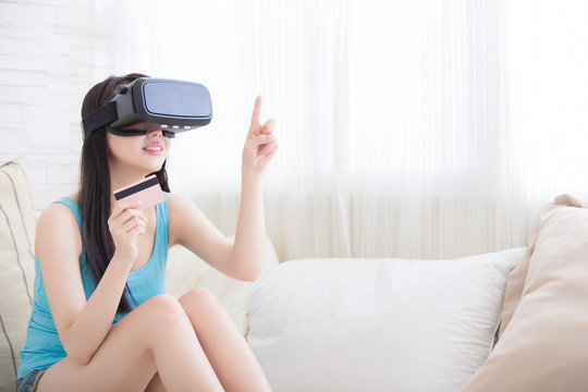 woman shopping by VR headset