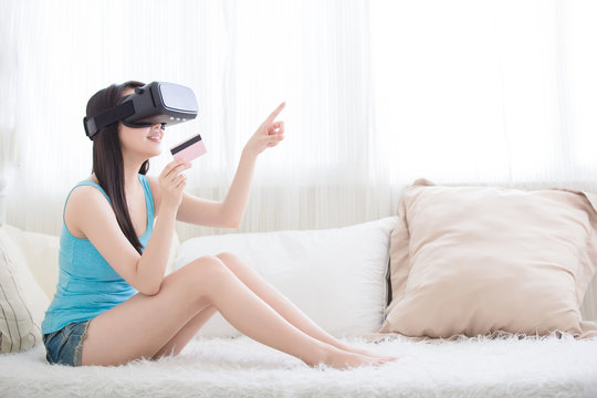 woman shopping by VR headset