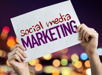 Social Media Marketing placard with night lights on background