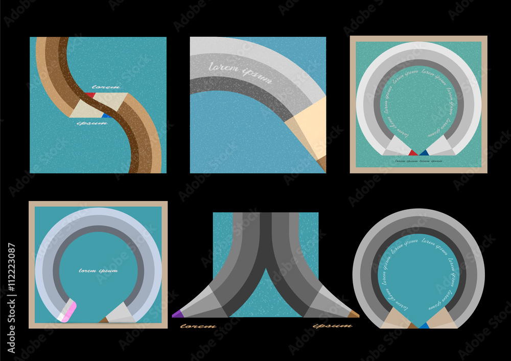 Poster vector set of icons in shape pencil - variation 2