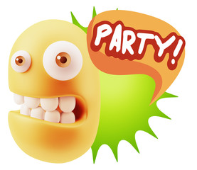 3d Rendering Smile Character Emoticon Expression saying Party wi