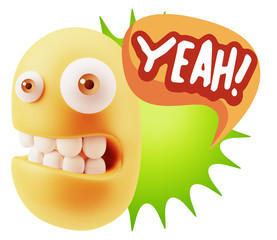 3d Illustration Laughing Character Emoji Expression saying Yeah
