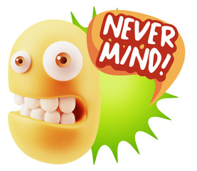 3d Rendering Smile Character Emoticon Expression saying Never Mi