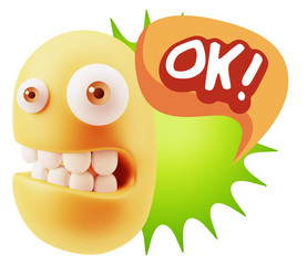 3d Rendering Smile Character Emoticon Expression saying Ok with