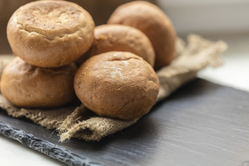 fresh round buns close-up