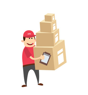 delivery man with boxes isolated on white background