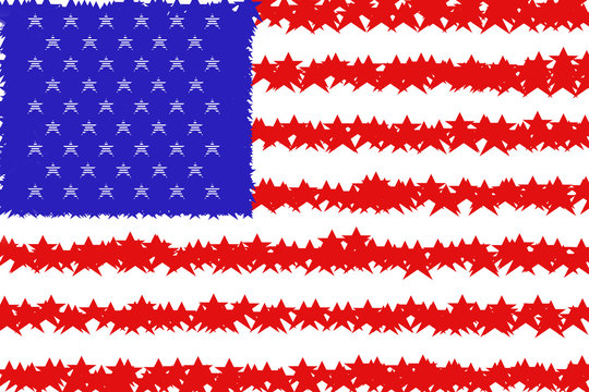 Rough stars made of stripes and stripes made of stars stylised blue red white colorful american flag 
