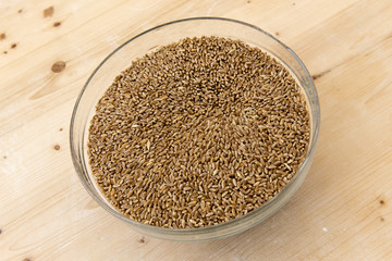 Semi di frumento in una ciotola di vetro