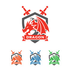 Dragon Shield with Swords Sign, Dragon Army Logo, Dragon Knight Icon