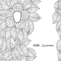 Vector Hand drawn floral background with flower and leaf. Yand drawn universal card